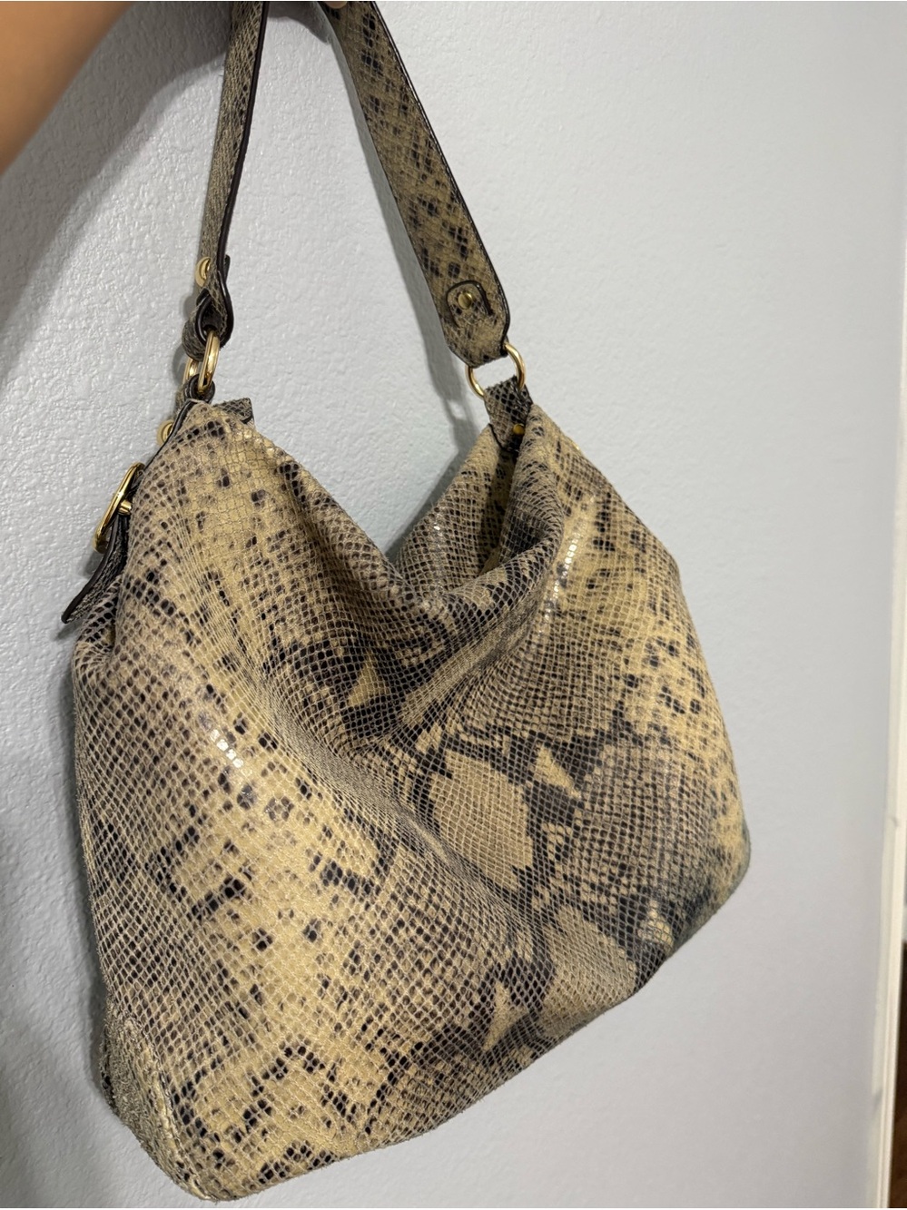 Michael Kors Snake-Print Hobo in Beige and Brown with Gold Hardware - Picture 5 of 12